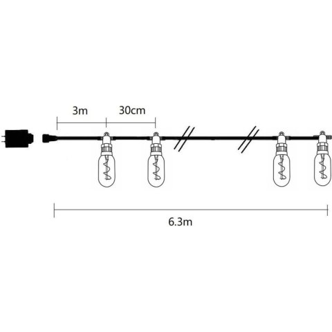 PARTY LIGHT GIRLANDA ZEWNĘTRZNA 12 ŻARÓWEK 12LED SPIRALNYCH 6,3M 230V