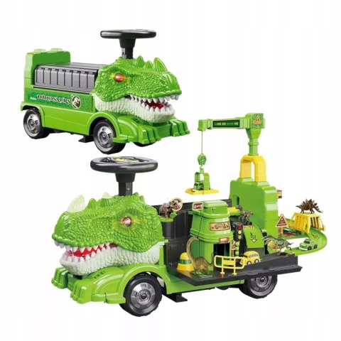 Jeździk 2w1 dinozaur + 4 autka rozkładany parking dźwig dźwięk ZH918
