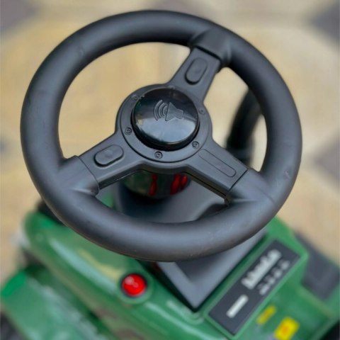 Elektryczny traktor jeździk na akumulator z przyczepą dźwiękami dla dzieci