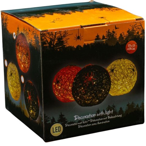 KULA DEKORACYJNA LAMPKA Z PAJĄKIEM LED 15CM HALLOWEEN CZARNY