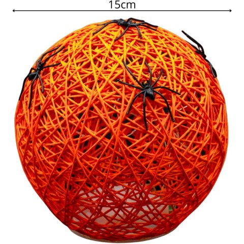 KULA DEKORACYJNA LAMPKA Z PAJĄKIEM LED 15CM HALLOWEEN POMARAŃCZOWY