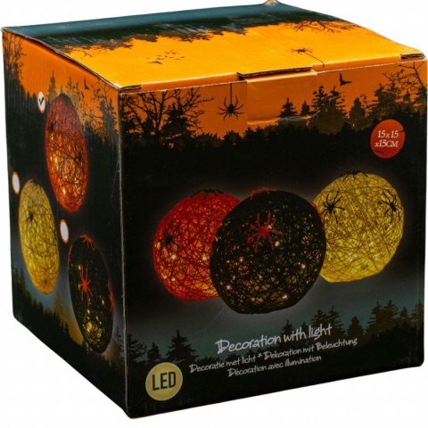 KULA DEKORACYJNA LAMPKA Z PAJĄKIEM LED 15CM HALLOWEEN POMARAŃCZOWY