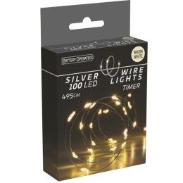 LAMPKI DRUCIKI NA BATERIE GIRLANDA 100 LED CIEPŁY BIAŁY TIMER