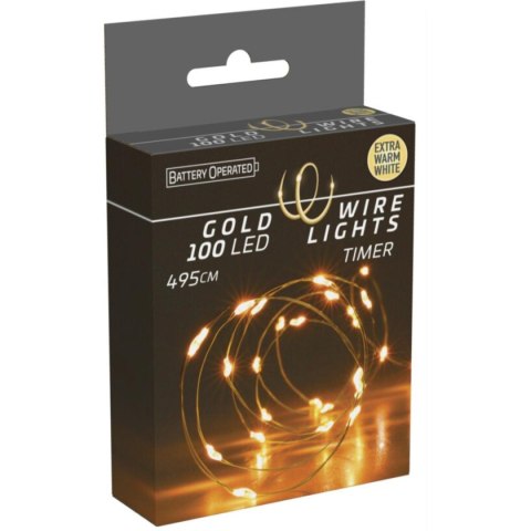 LAMPKI DRUCIKI NA BATERIE GIRLANDA 100 LED SUPER CIEPŁY BIAŁY TIMER