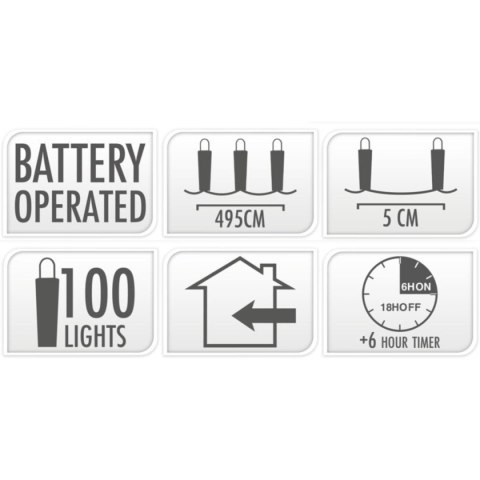 LAMPKI DRUCIKI NA BATERIE GIRLANDA 100 LED SUPER CIEPŁY BIAŁY TIMER