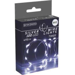 LAMPKI DRUCIKI NA BATERIE GIRLANDA 100 LED ZIMNY BIAŁY TIMER