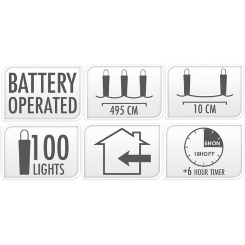 LAMPKI DRUCIKI NA BATERIE GIRLANDA 100 LED ZIMNY BIAŁY TIMER