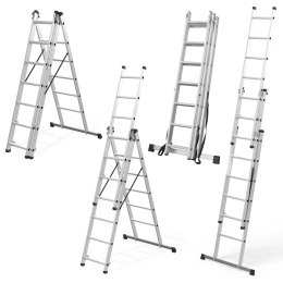 Drabina aluminiowa wielofunkcyjna 3x7 składana z pasami zabezpieczającymi 150 kg ModernHome