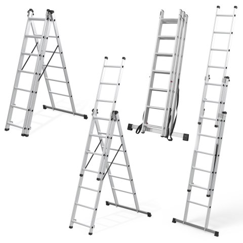 Drabina aluminiowa wielofunkcyjna 3x7 składana z pasami zabezpieczającymi 150 kg ModernHome