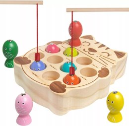 Drewniana gra łowienie rybek na magnes układanka Montessori 2 wędki kotek