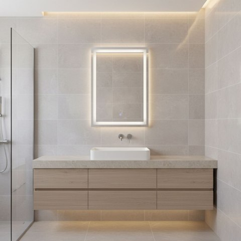 Lustro łazienkowe LED ścienne 50x70 cm 3 barwy włącznik dotykowy ModernHome