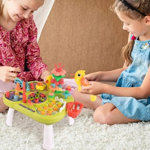 Stolik edukacyjny Montessori interaktywny młoteczek wędka marchewki rybki