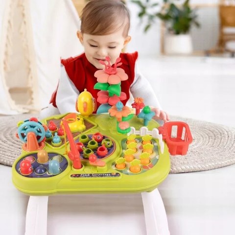 Stolik edukacyjny Montessori interaktywny młoteczek wędka marchewki rybki