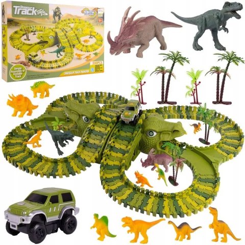 Tor samochodowy dla dzieci Dino Park wyścigowy zestaw 230 el dinozaury