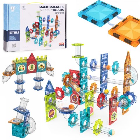 Klocki magnetyczne kontrukcyjne 3D tor kulkowy kulodrom 113 elementów