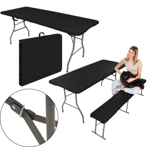 STÓŁ CATERINGOWY SKŁADANY W WALIZKĘ 240x74x74CM 150KG CZARNY