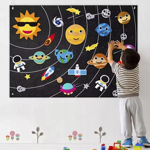 Edukacyjna Mata Filcowa Montessori Układ Słoneczny Kosmos Tablica na Rzepy