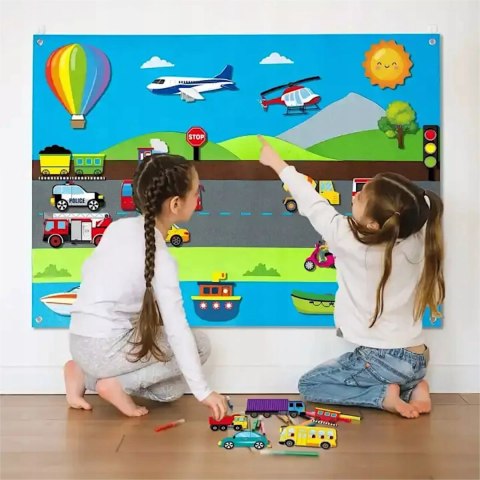 MATA EDUKACYJNA Tablica FILCOWA na rzepy dla dzieci Miasto pojazdy