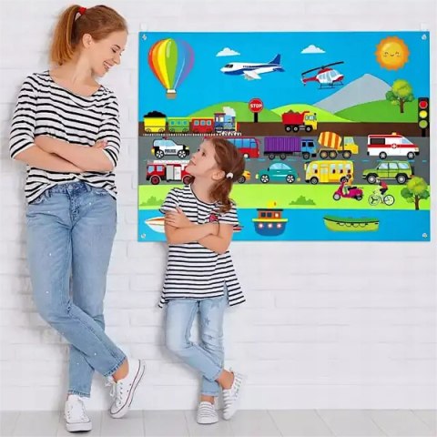 MATA EDUKACYJNA Tablica FILCOWA na rzepy dla dzieci Miasto pojazdy