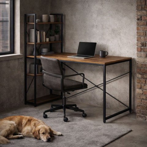 Biurko komputerowe szkolne 120x60 cm regał z 3 półkami ciemny orzech loft ModernHome