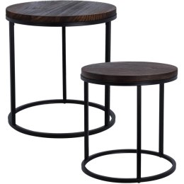 ZESTAW STOLIKÓW KAWOWYCH LOFT METAL DREWNO OKRĄGŁE BOCZNE 38/43CM