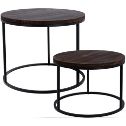 ZESTAW STOLIKÓW KAWOWYCH LOFT METAL DREWNO OKRĄGŁE BOCZNE 50/57CM