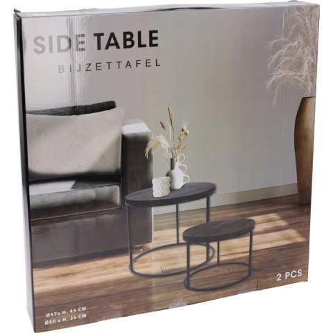 ZESTAW STOLIKÓW KAWOWYCH LOFT METAL DREWNO OKRĄGŁE BOCZNE 50/57CM