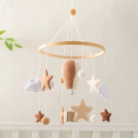 Karuzelka do Łóżeczka Dziecięcego Boho Naturalne Drewno z pałąkiem Balon