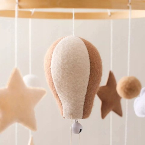 Karuzelka do Łóżeczka Dziecięcego Boho Naturalne Drewno z pałąkiem Balon