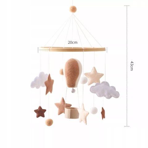 Karuzelka do Łóżeczka Dziecięcego Boho Naturalne Drewno z pałąkiem Balon