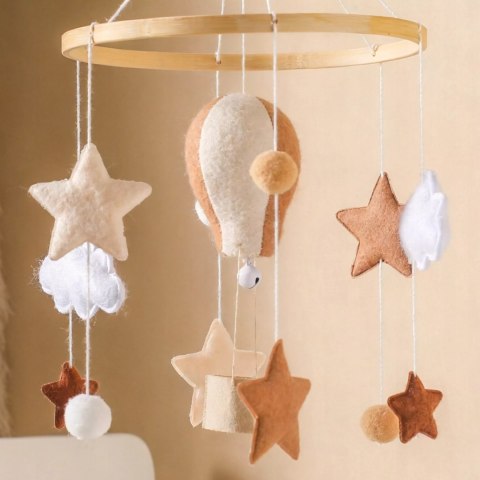 Karuzelka do Łóżeczka Dziecięcego Boho Naturalne Drewno z pałąkiem Balon
