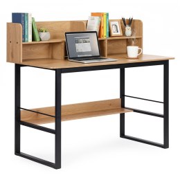 Biurko komputerowe 120x60 cm nadstawka 5 półek jasny dąb loftowe ModernHome