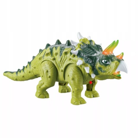 Dinozaur Interaktywny Triceratops Chodzący, Świecący, dla Dzieci Zielony