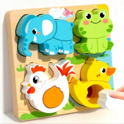 Drewniana układanka 3D Zwierzątka dla dzieci - puzzle edukacyjne 18m+