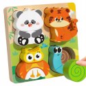 Drewniana układanka puzzle zwierzątka dla dzieci 18m+ panda sowa tygrys
