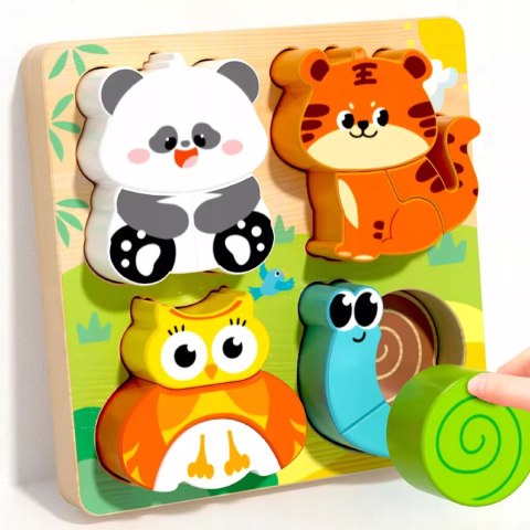 Drewniana układanka puzzle zwierzątka dla dzieci 18m+ panda sowa tygrys