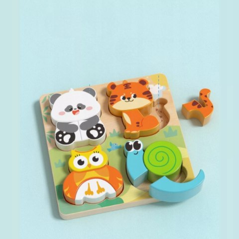 Drewniana układanka puzzle zwierzątka dla dzieci 18m+ panda sowa tygrys