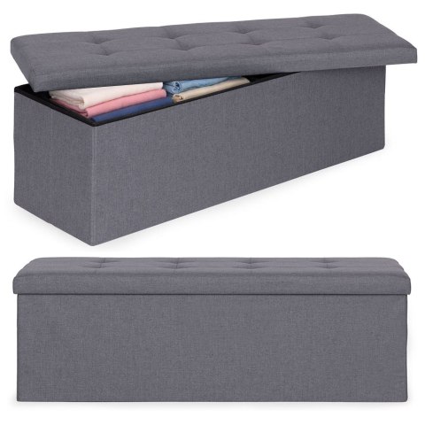 Pufa pikowana 111x38 cm ze schowkiem tapicerowana ława skrzynia ciemnoszara ModernHome