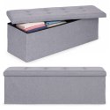 Pufa pikowana 111x38 cm ze schowkiem tapicerowana ława skrzynia jasnoszara ModernHome