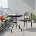 Stolik ogrodowy okrągły 80 cm szkło hartowane otwór na parasol czarny MultiGarden