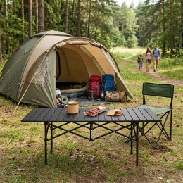 Stolik turystyczny składany 120x55 cm kempingowy z torbą czarny MultiGarden