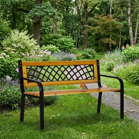 Drewniana ławka ogrodowa z ażurowym oparciem 118x52 cm parkowa MultiGarden
