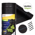 Agrowłóknina czarna agrotkanina UV 135g mata antychwastowa 1,6x50m kołki MulltiGarden