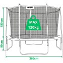TRAMPOLINA BATUTA OGRODOWA SKŁADANA Z SIATKĄ WEWNĘTRZNĄ 12FT 366CM ENERO