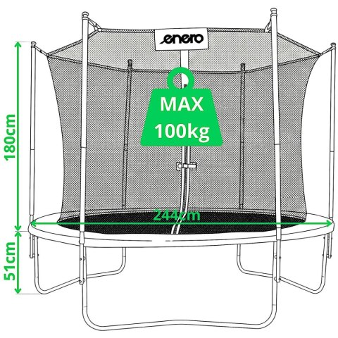 TRAMPOLINA BATUTA OGRODOWA SKŁADANA Z SIATKĄ WEWNĘTRZNĄ 8FT 244CM ENERO