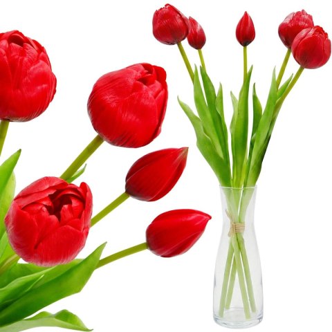 BUKIET 5 TULIPANÓW PIWONIOWYCH CZERWONYCH 39CM JAK ŻYWYCH DEKORACJA WIOSENNA