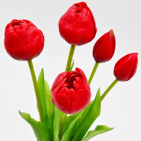 BUKIET 5 TULIPANÓW PIWONIOWYCH CZERWONYCH 39CM JAK ŻYWYCH DEKORACJA WIOSENNA