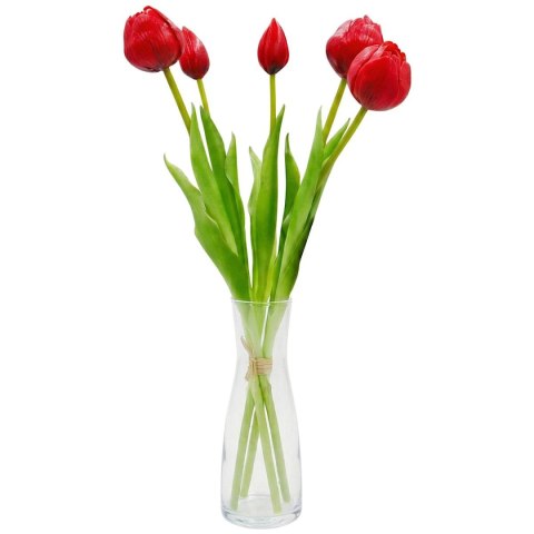 BUKIET 5 TULIPANÓW PIWONIOWYCH CZERWONYCH 39CM JAK ŻYWYCH DEKORACJA WIOSENNA