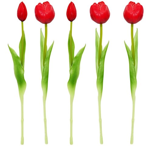 BUKIET 5 TULIPANÓW PIWONIOWYCH CZERWONYCH 39CM JAK ŻYWYCH DEKORACJA WIOSENNA