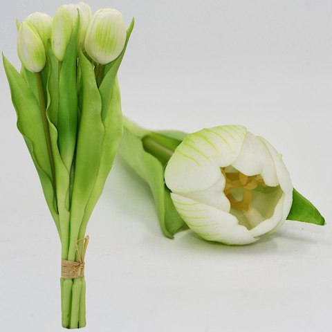 BUKIET 7 TULIPANÓW BIAŁYCH 31CM JAK ŻYWYCH DEKORACJA WIOSENNA